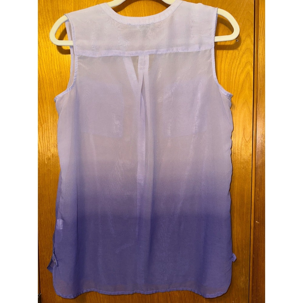 Fred‎ David M Sheer Purple Ombre Breezy Sleeveless Button Up Tank Top - Picture 5 of 5